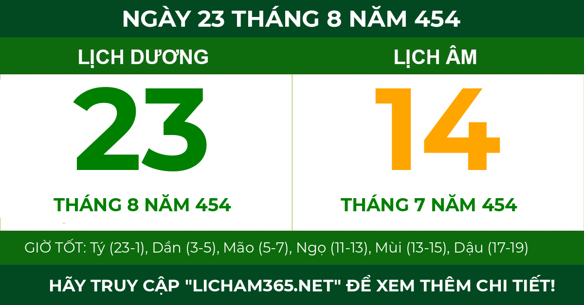 lịch âm ngày 23 tháng 8 năm 454
