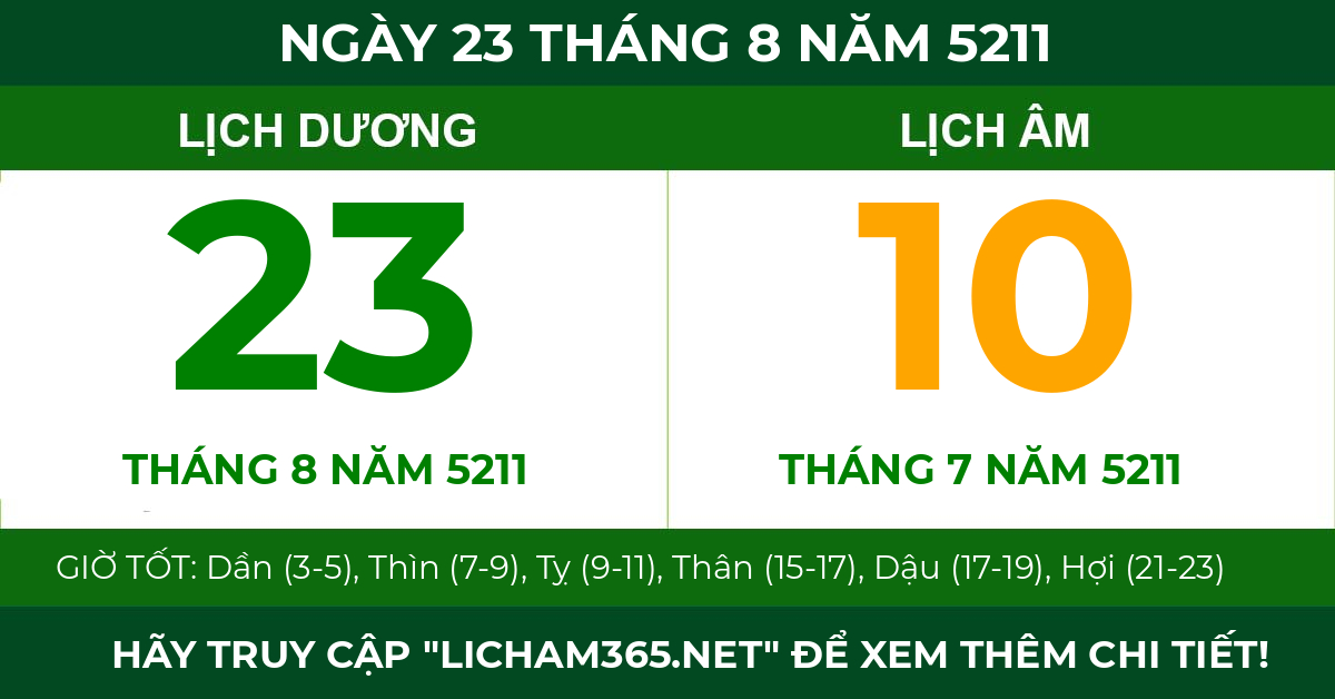 lịch âm ngày 23 tháng 8 năm 5211