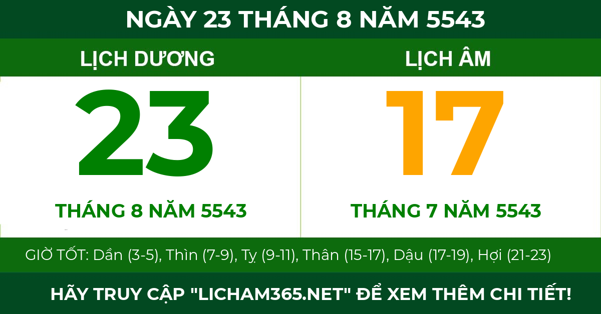 lịch âm ngày 23 tháng 8 năm 5543