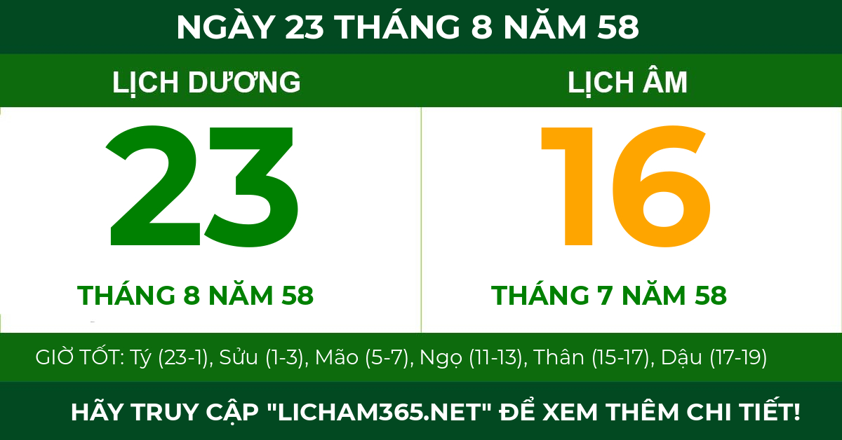 lịch âm ngày 23 tháng 8 năm 58