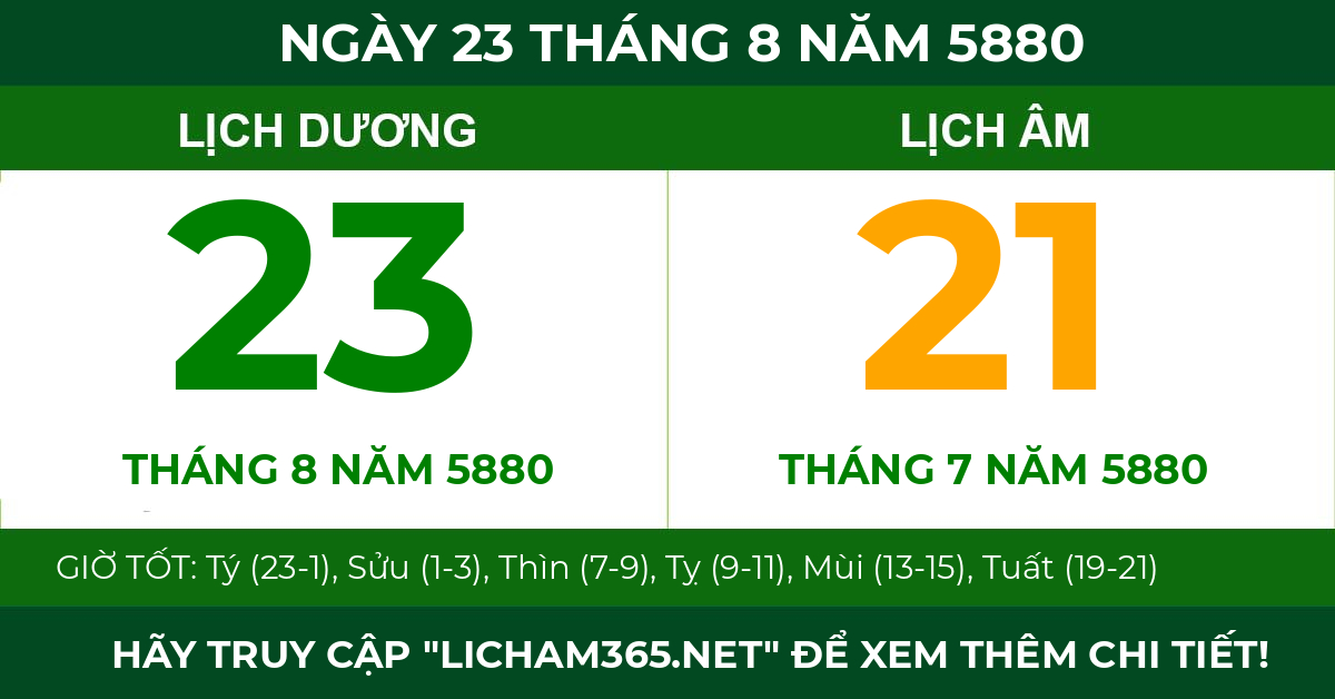 lịch âm ngày 23 tháng 8 năm 5880