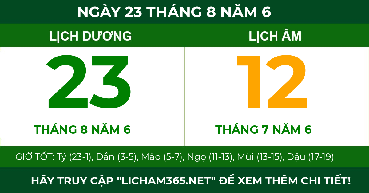 lịch âm ngày 23 tháng 8 năm 6