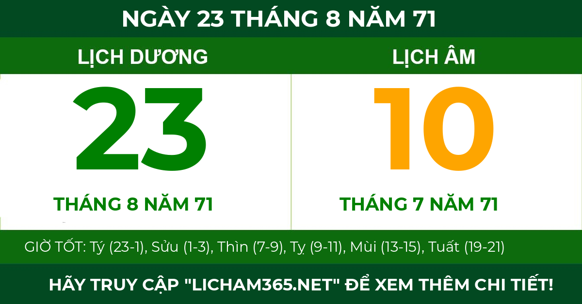 lịch âm ngày 23 tháng 8 năm 71