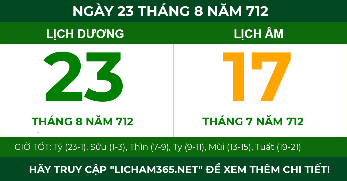 lịch âm ngày 23 tháng 8 năm 712