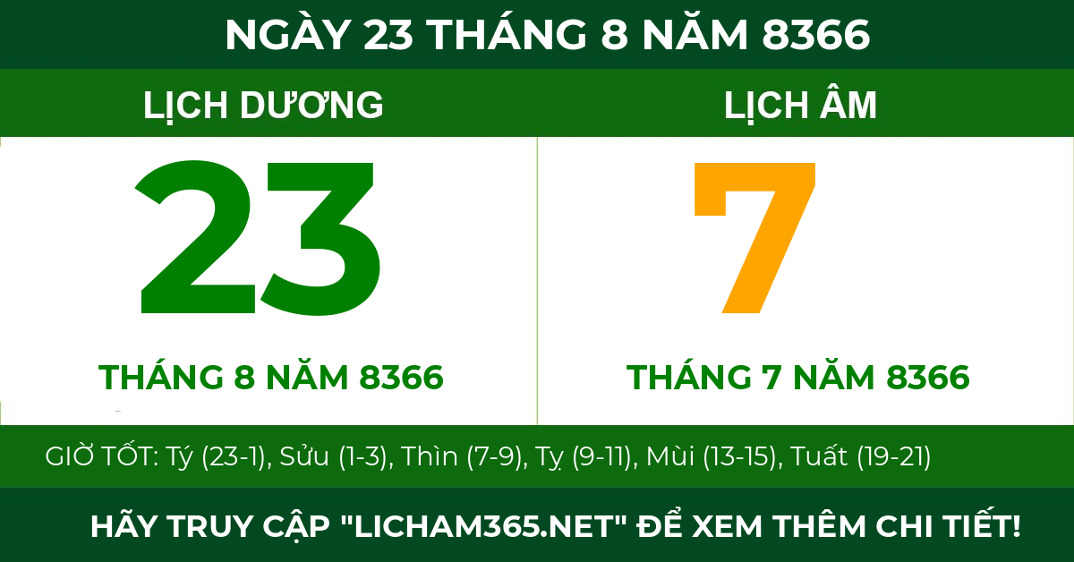 lịch âm ngày 23 tháng 8 năm 8366