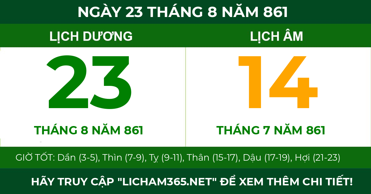lịch âm ngày 23 tháng 8 năm 861