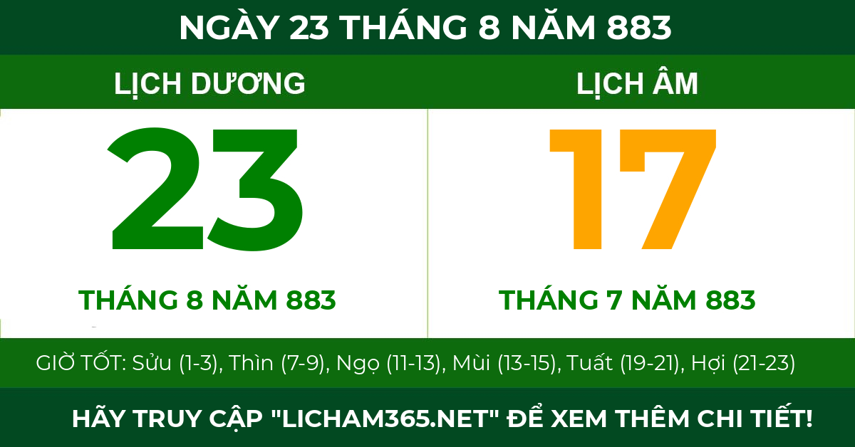 lịch âm ngày 23 tháng 8 năm 883