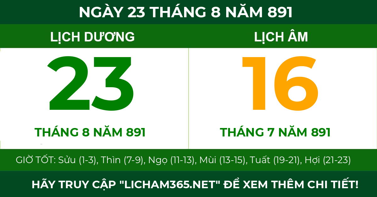 lịch âm ngày 23 tháng 8 năm 891