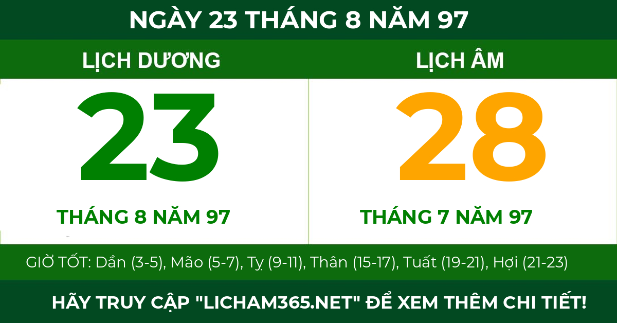 lịch âm ngày 23 tháng 8 năm 97