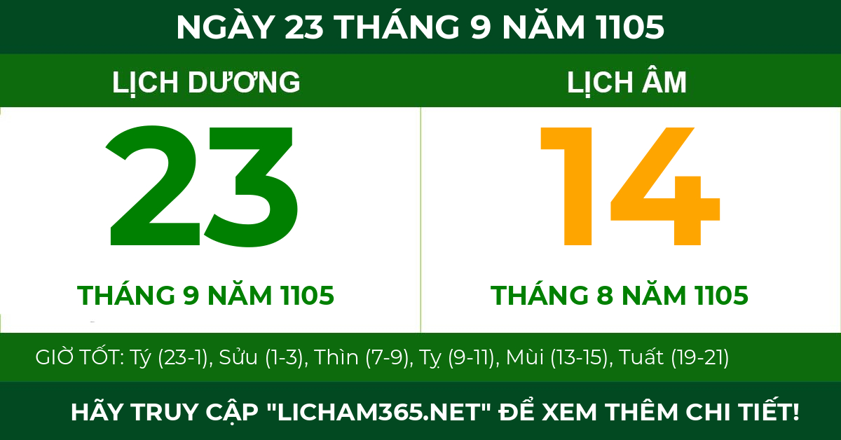 lịch âm ngày 23 tháng 9 năm 1105