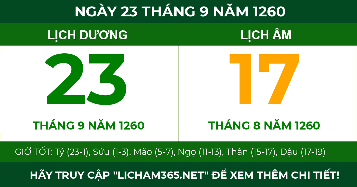 lịch âm ngày 23 tháng 9 năm 1260