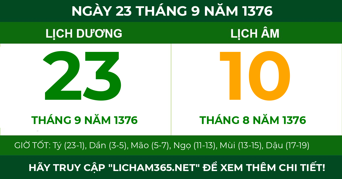 lịch âm ngày 23 tháng 9 năm 1376