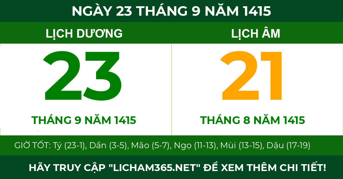 lịch âm ngày 23 tháng 9 năm 1415