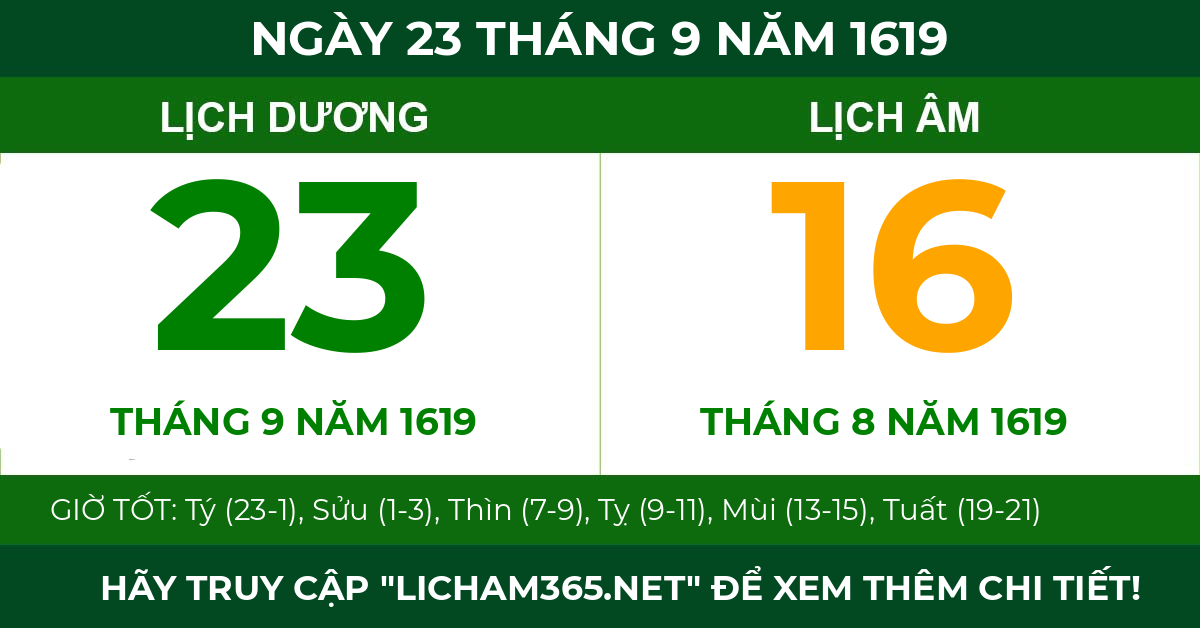 lịch âm ngày 23 tháng 9 năm 1619