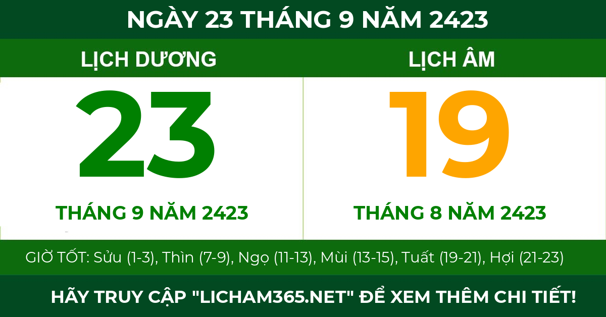 lịch âm ngày 23 tháng 9 năm 2423