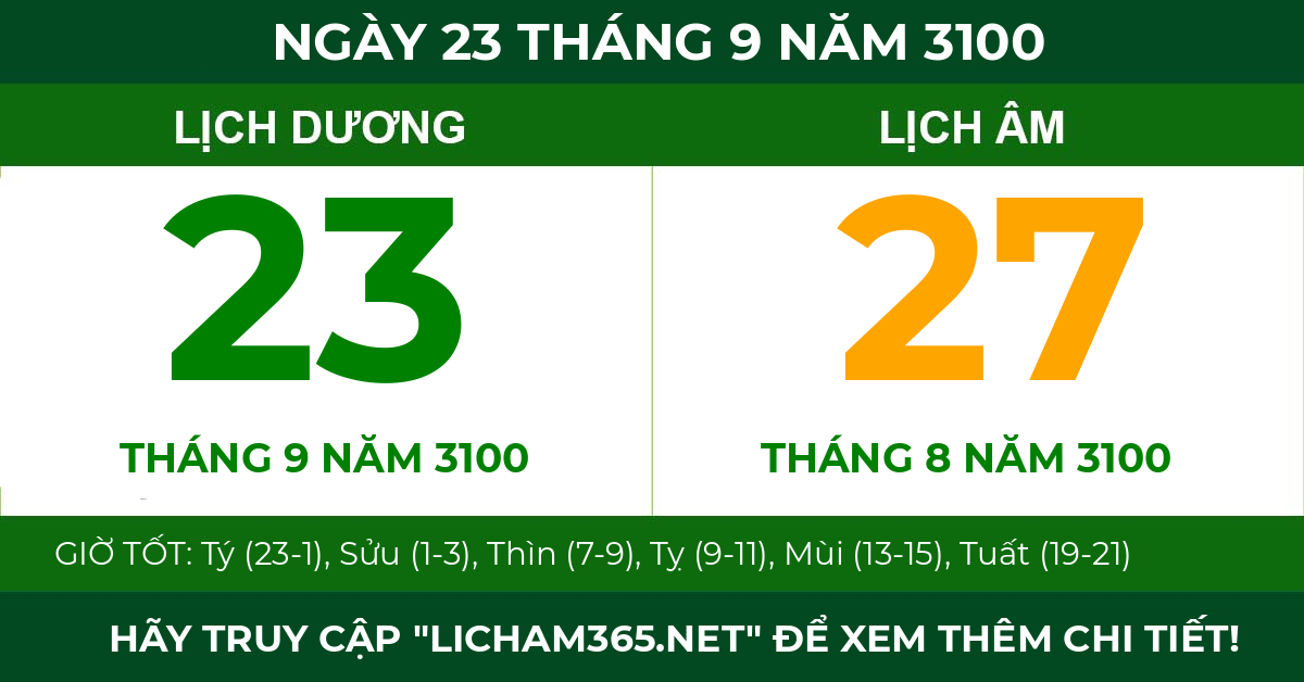 lịch âm ngày 23 tháng 9 năm 3100