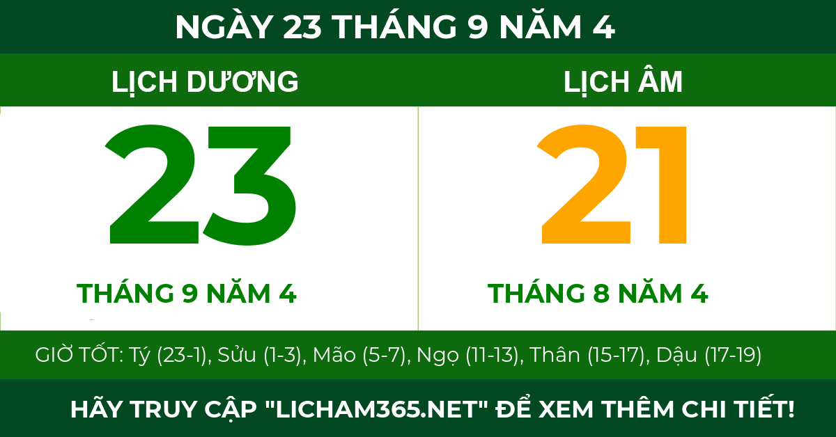 lịch âm ngày 23 tháng 9 năm 4