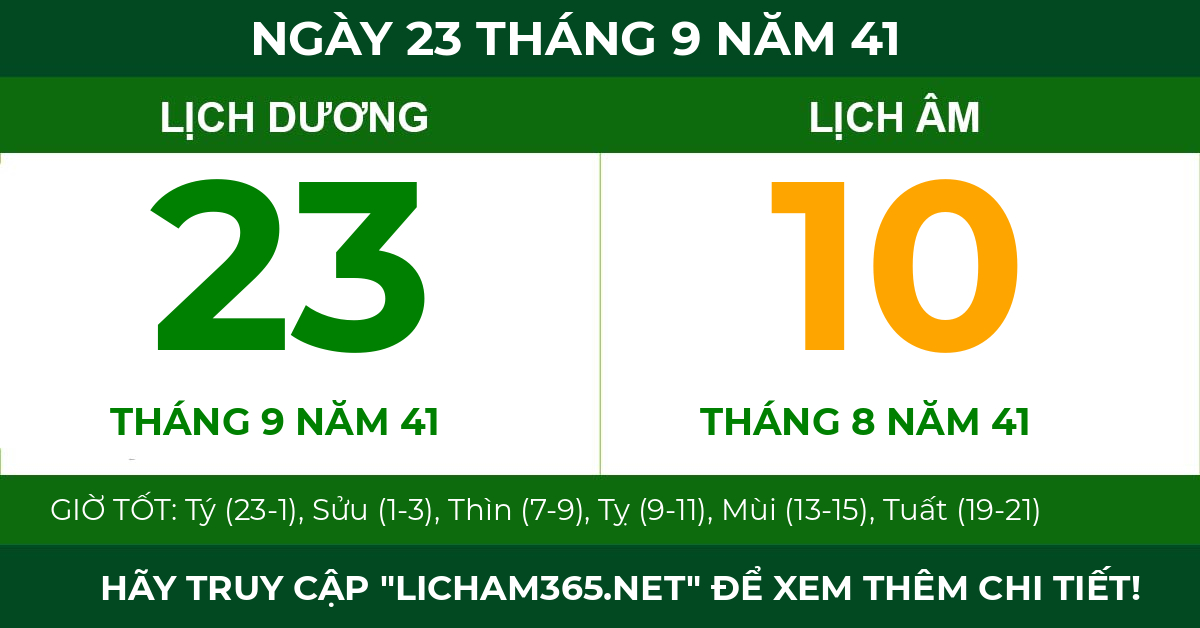 lịch âm ngày 23 tháng 9 năm 41