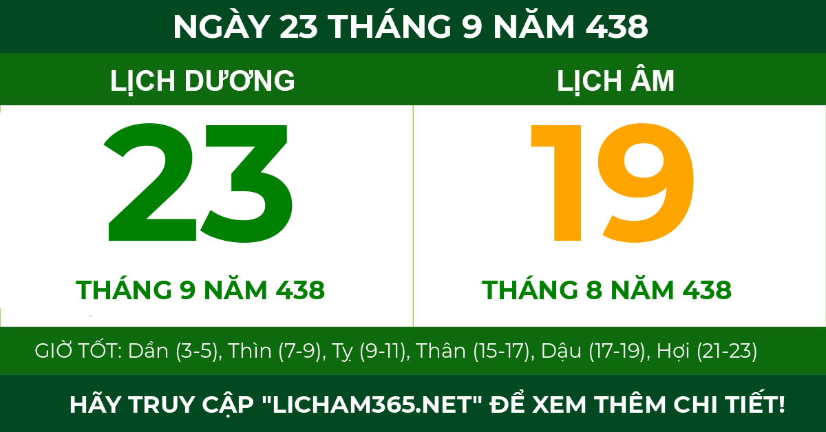 lịch âm ngày 23 tháng 9 năm 438