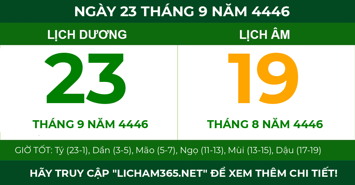 lịch âm ngày 23 tháng 9 năm 4446
