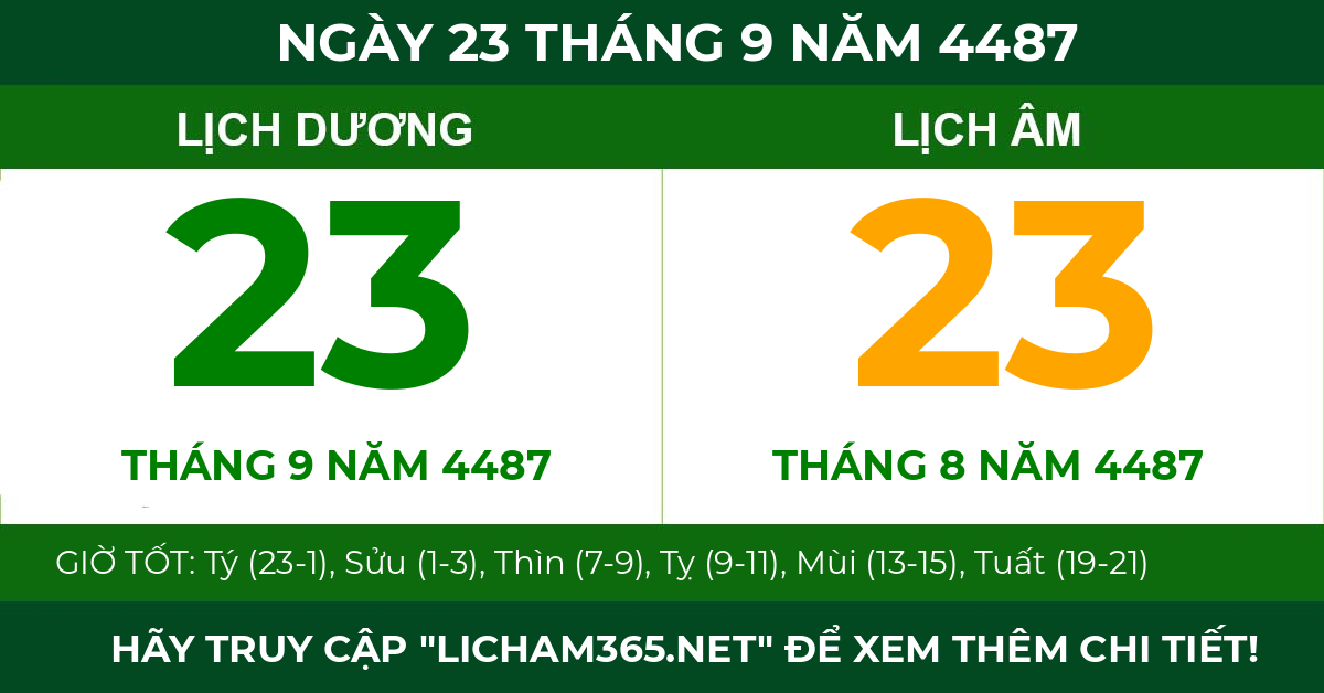 lịch âm ngày 23 tháng 9 năm 4487