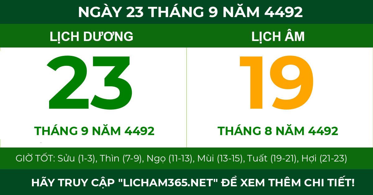 lịch âm ngày 23 tháng 9 năm 4492