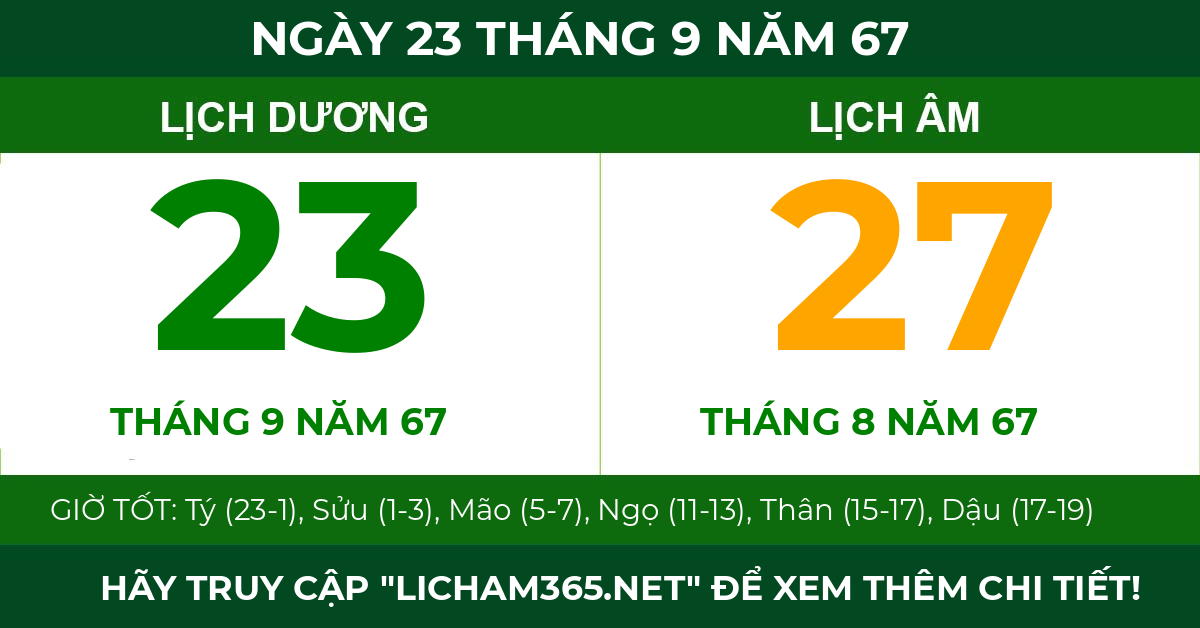 lịch âm ngày 23 tháng 9 năm 67