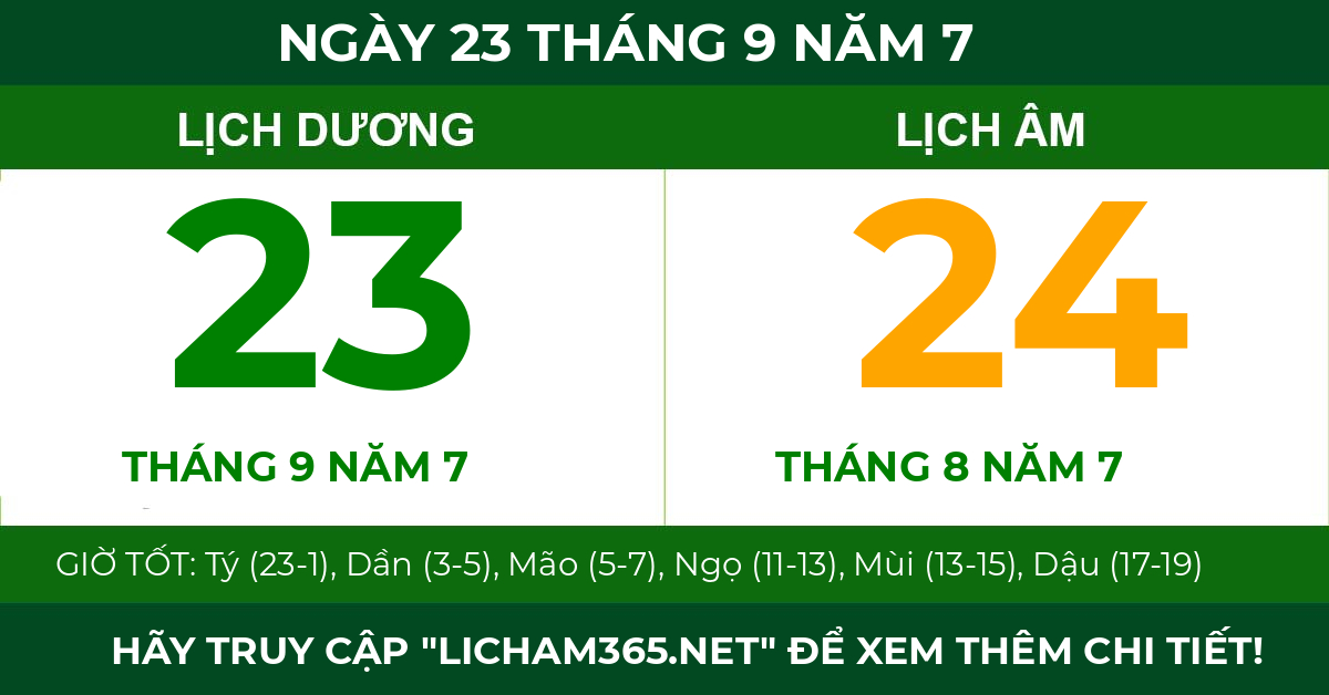 lịch âm ngày 23 tháng 9 năm 7