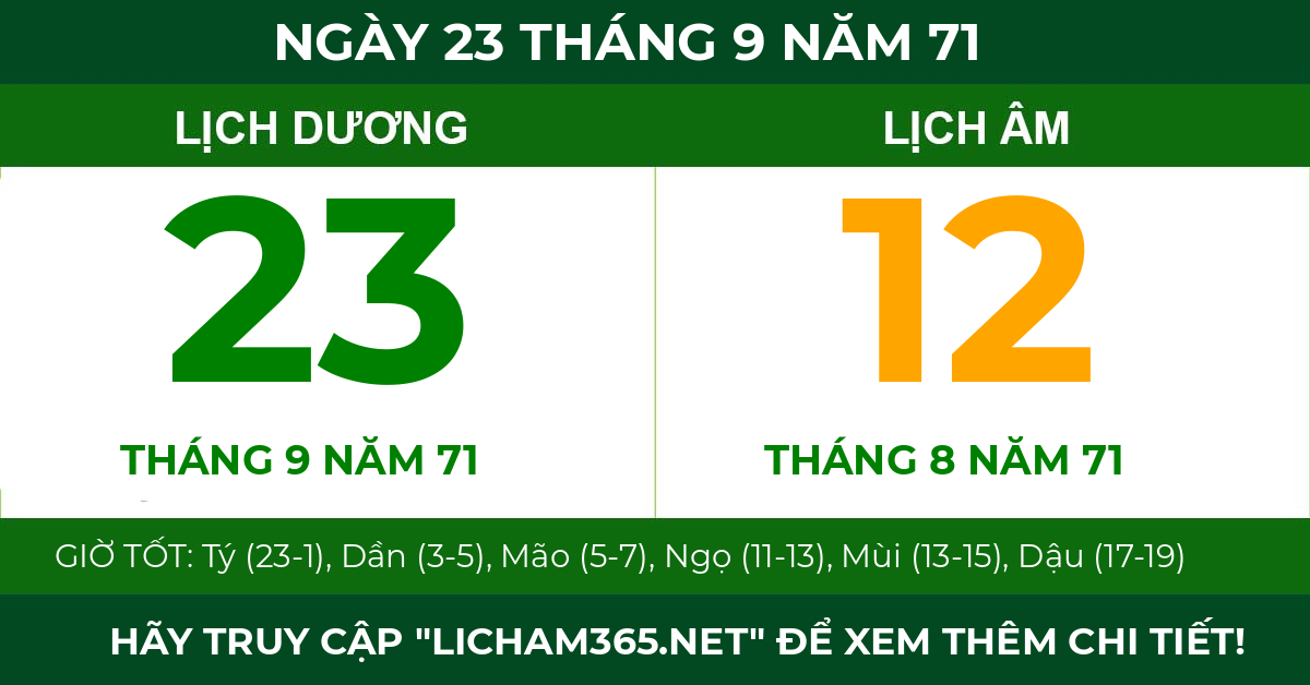 lịch âm ngày 23 tháng 9 năm 71