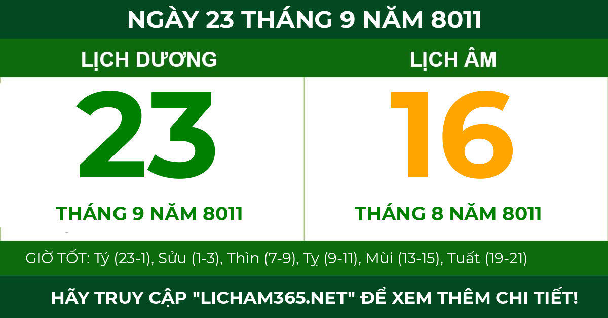 lịch âm ngày 23 tháng 9 năm 8011