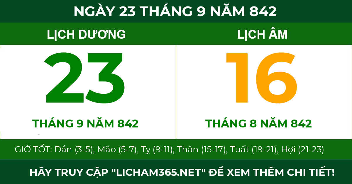 lịch âm ngày 23 tháng 9 năm 842