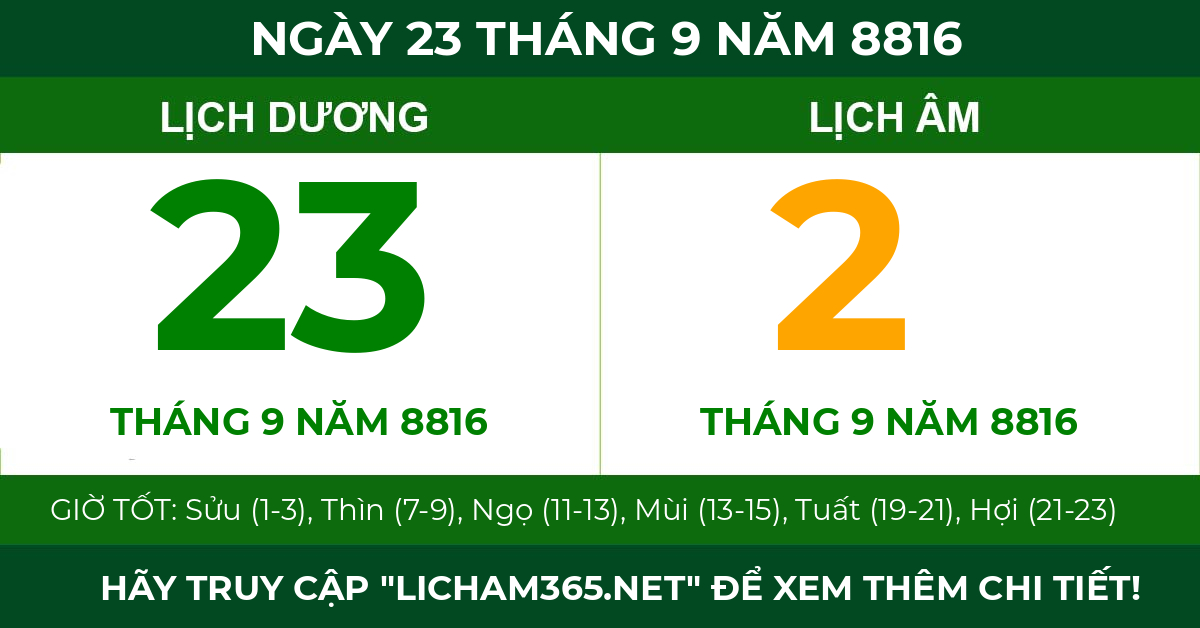 lịch âm ngày 23 tháng 9 năm 8816