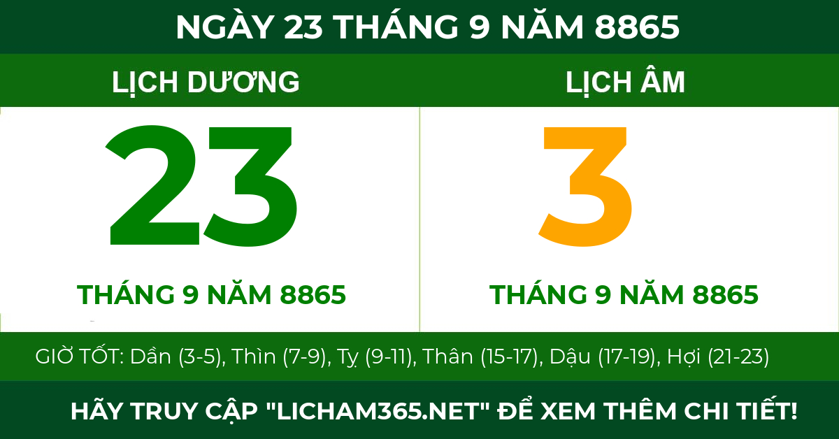 lịch âm ngày 23 tháng 9 năm 8865