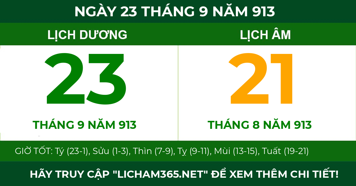 lịch âm ngày 23 tháng 9 năm 913