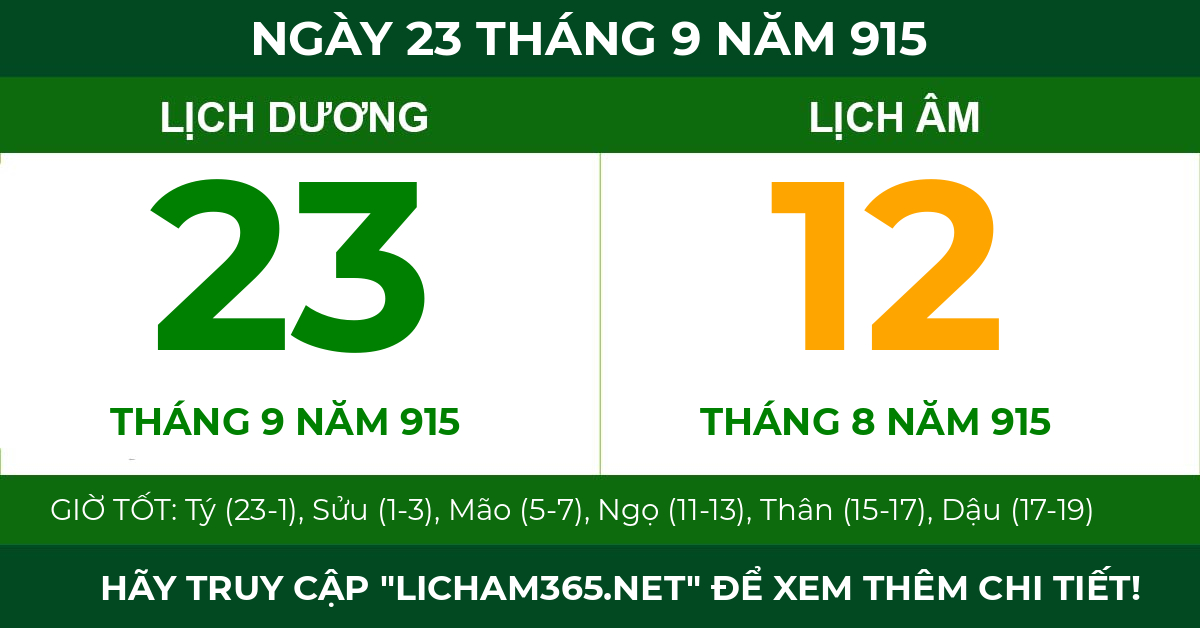 lịch âm ngày 23 tháng 9 năm 915