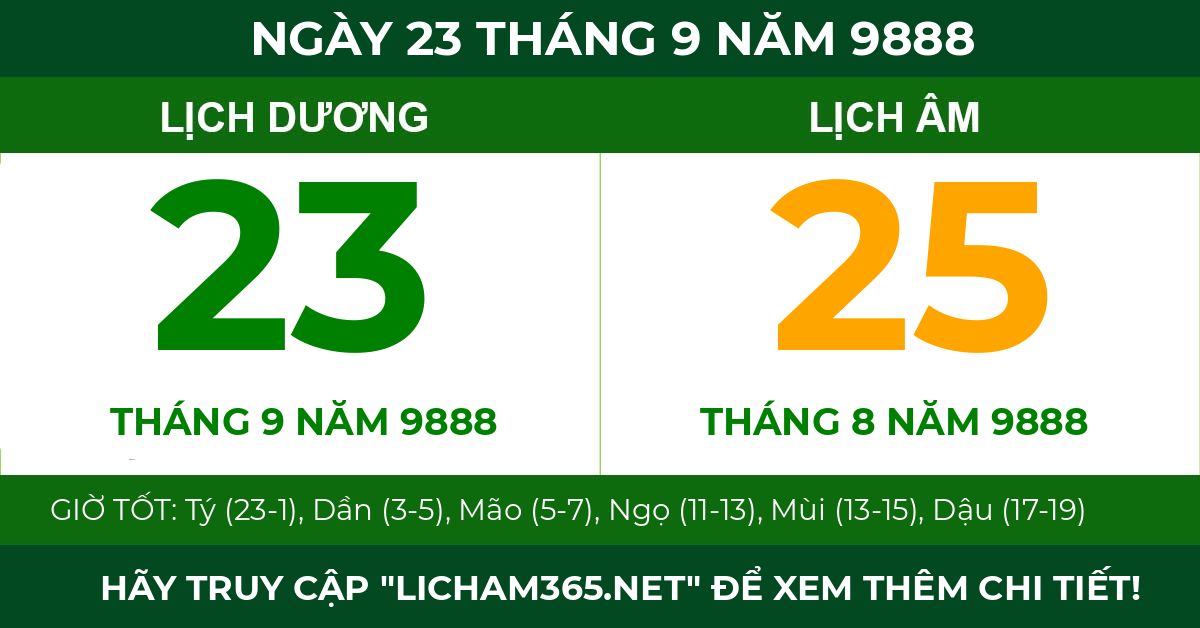 lịch âm ngày 23 tháng 9 năm 9888