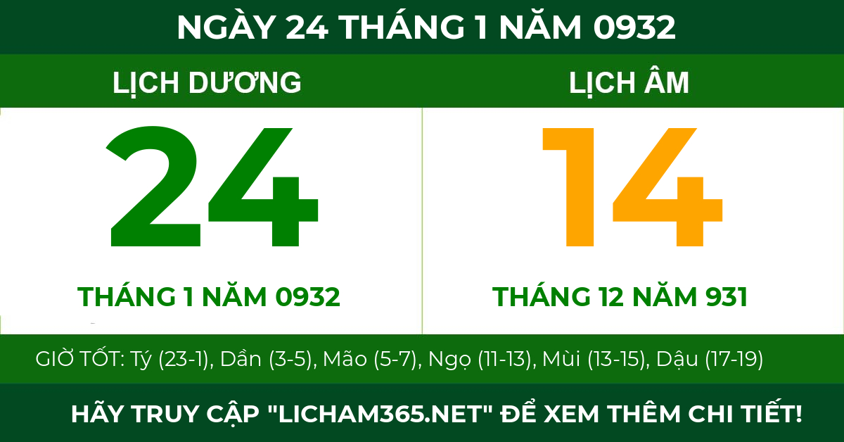 lịch âm ngày 24 tháng 1 năm 0932