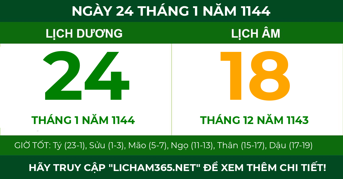 lịch âm ngày 24 tháng 1 năm 1144