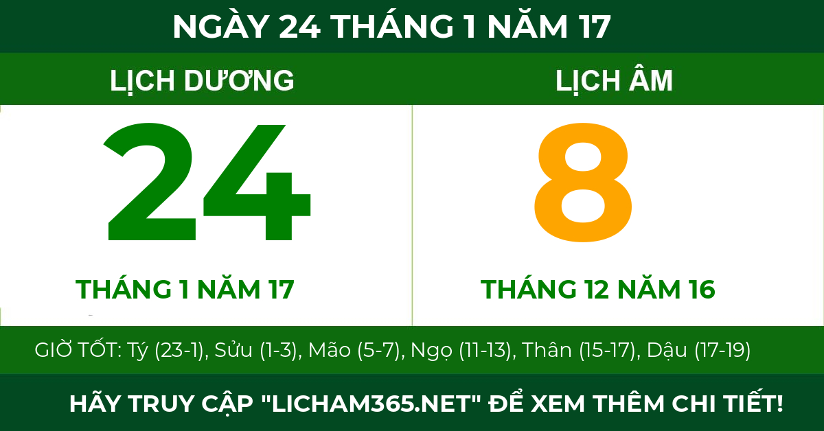 lịch âm ngày 24 tháng 1 năm 17