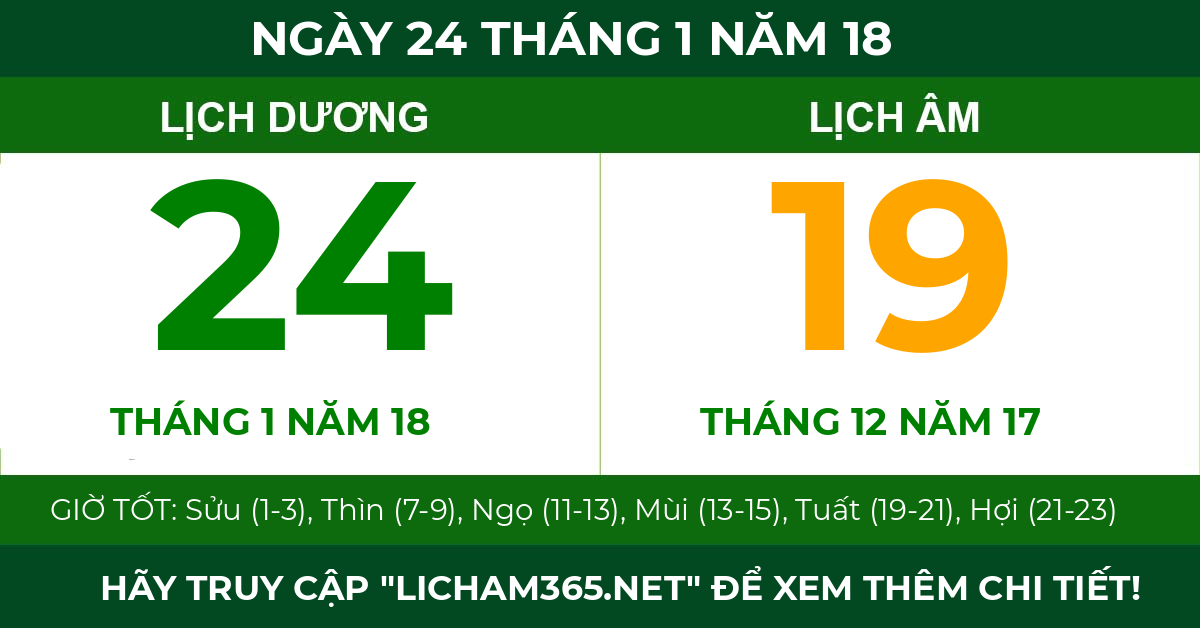 lịch âm ngày 24 tháng 1 năm 18