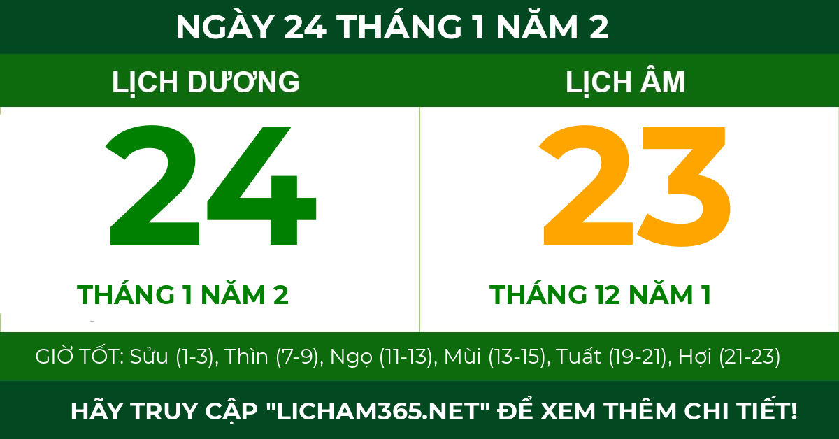 lịch âm ngày 24 tháng 1 năm 2