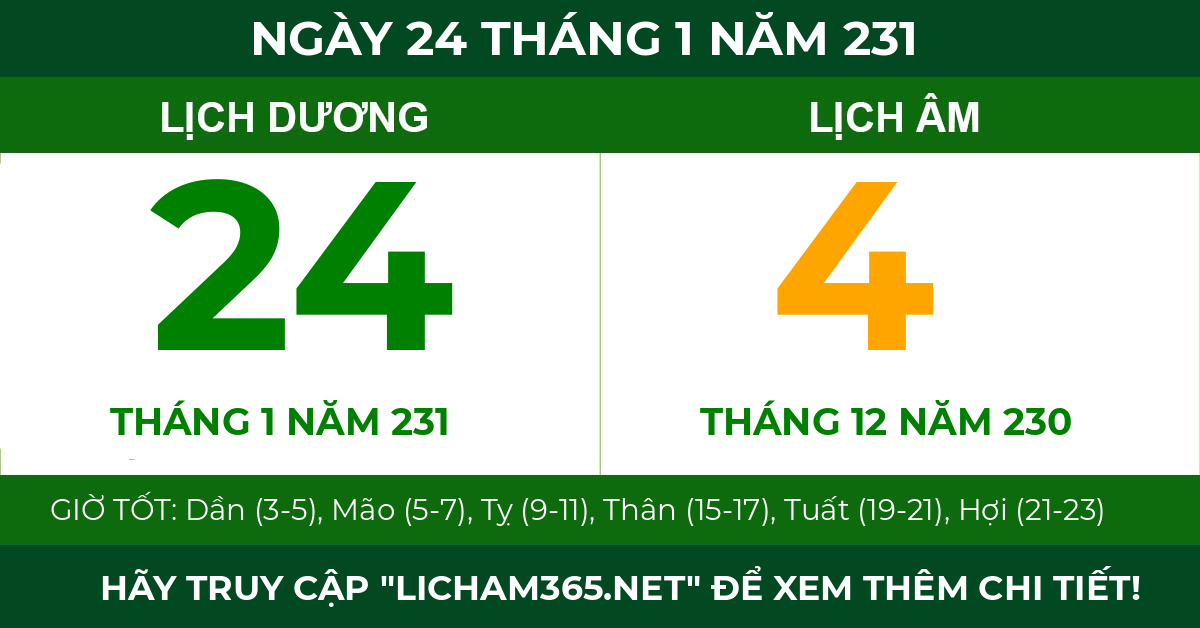lịch âm ngày 24 tháng 1 năm 231