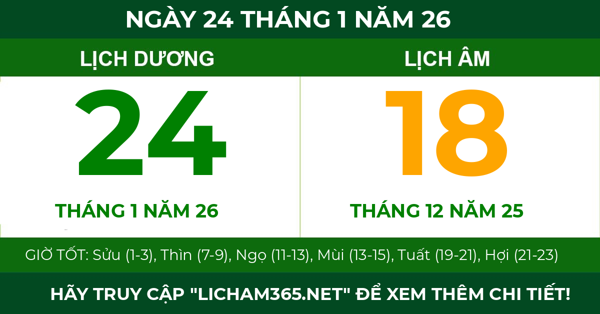 lịch âm ngày 24 tháng 1 năm 26