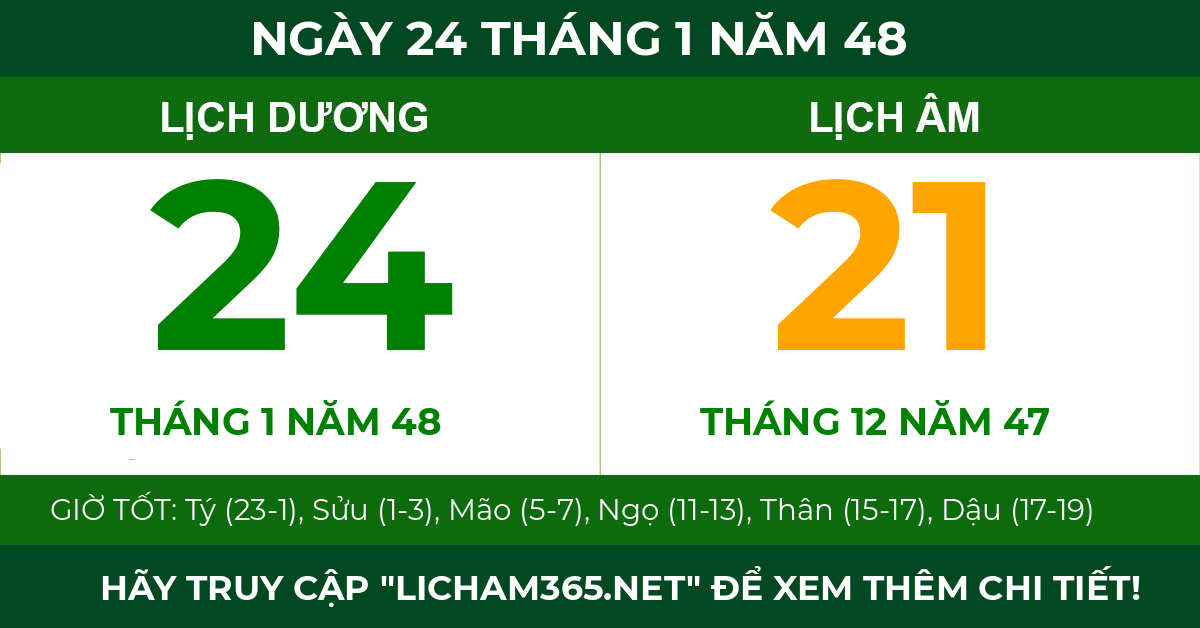 lịch âm ngày 24 tháng 1 năm 48