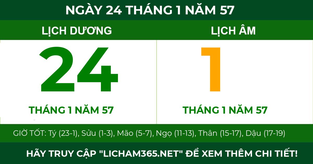lịch âm ngày 24 tháng 1 năm 57
