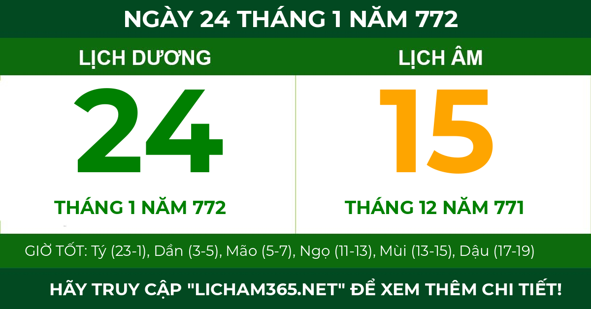 lịch âm ngày 24 tháng 1 năm 772