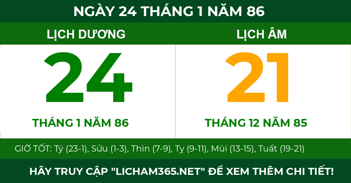 lịch âm ngày 24 tháng 1 năm 86
