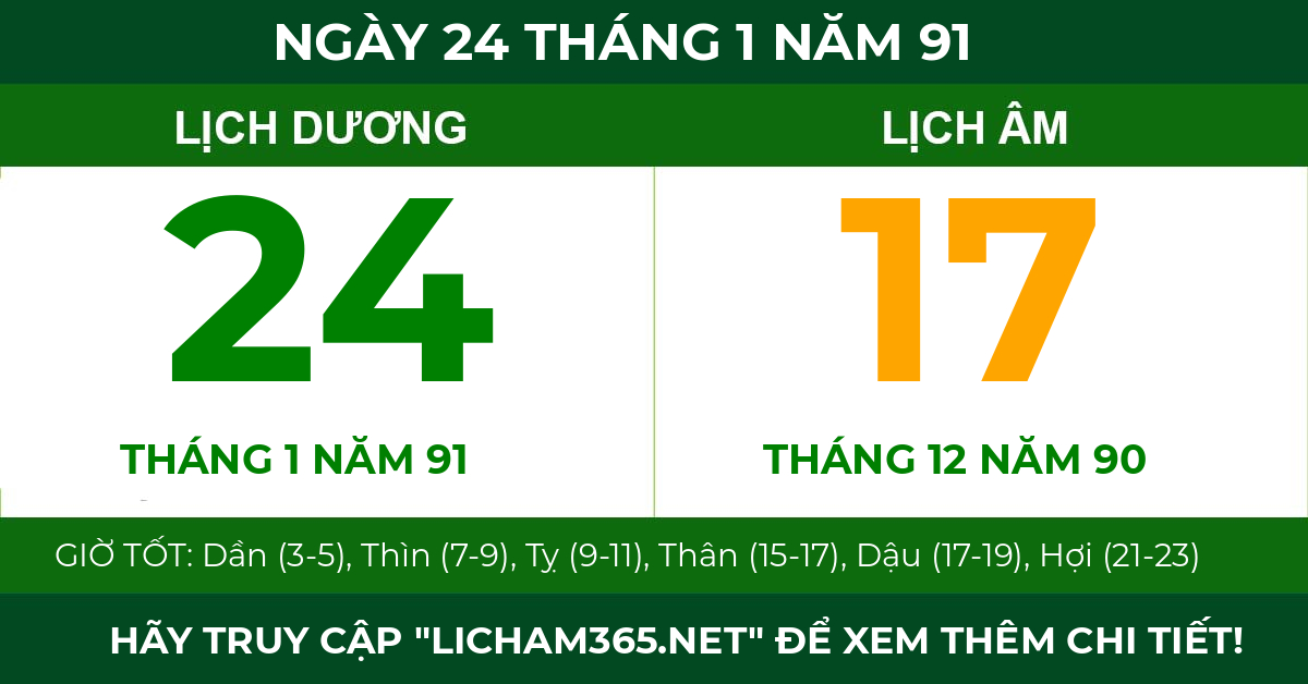 lịch âm ngày 24 tháng 1 năm 91