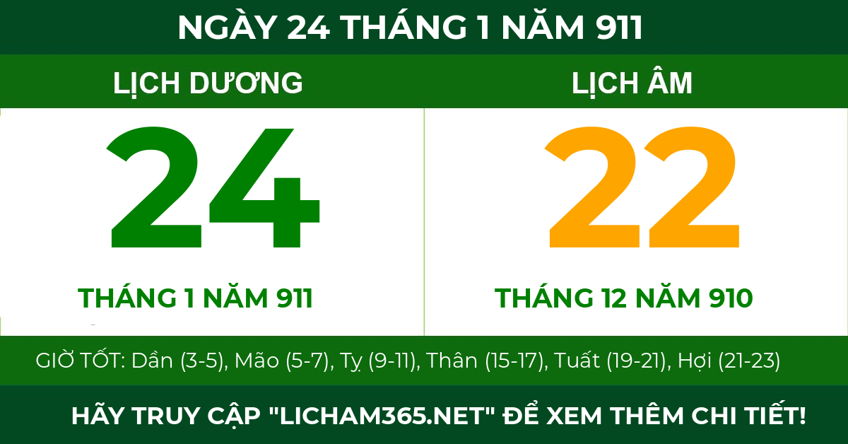 lịch âm ngày 24 tháng 1 năm 911