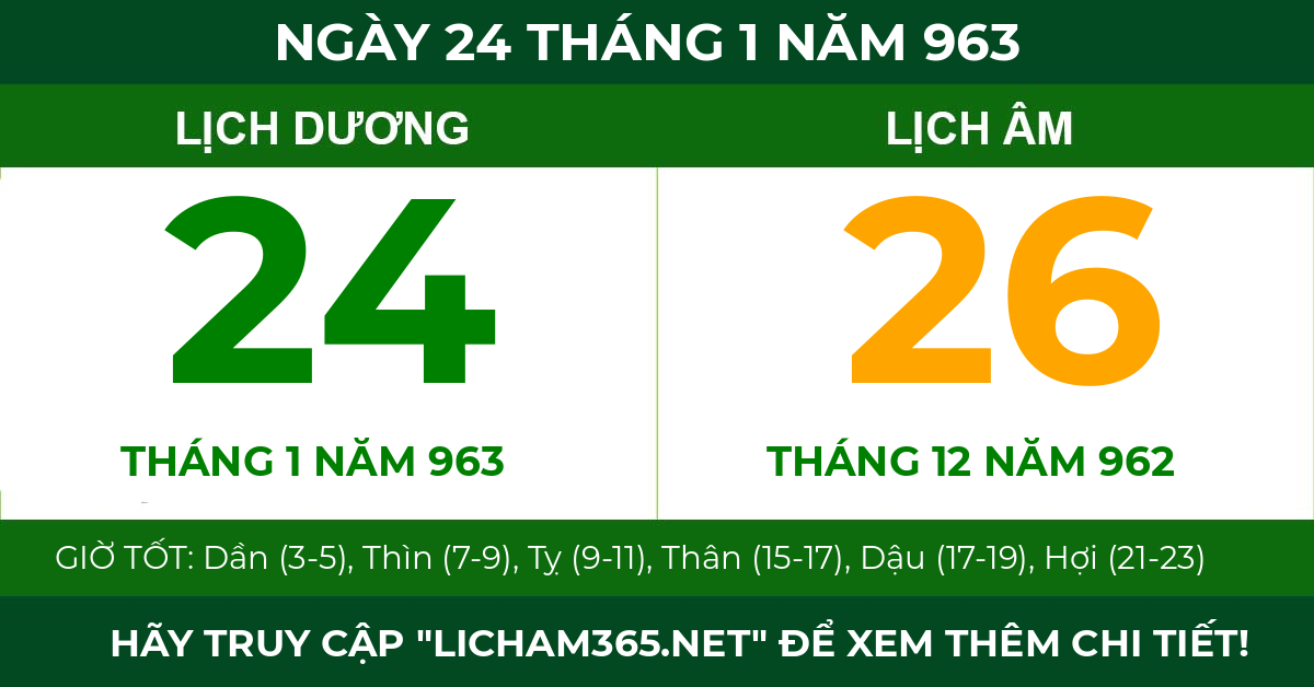 lịch âm ngày 24 tháng 1 năm 963